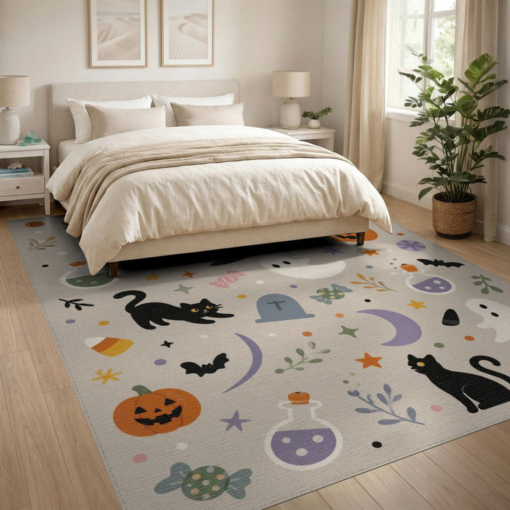 Halloween Cats Pumpkins Kids Cartoon Area Rug