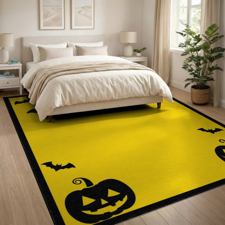 Yellow Halloween Bats and Pumpkins Area Rug
