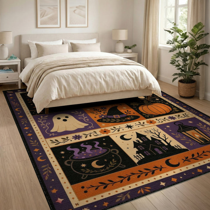 Spooky Halloween Ghost Cat Pumpkin Rug