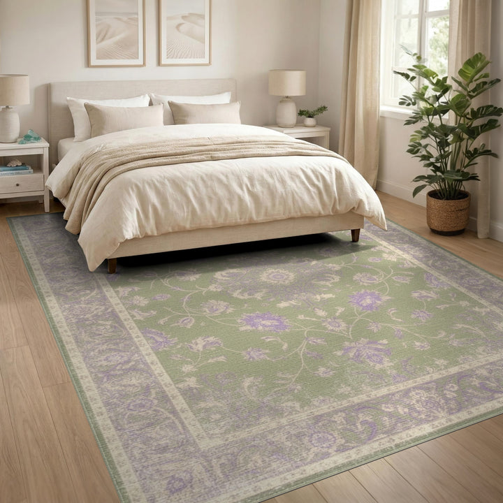 Green Floral Vintage Area Rug