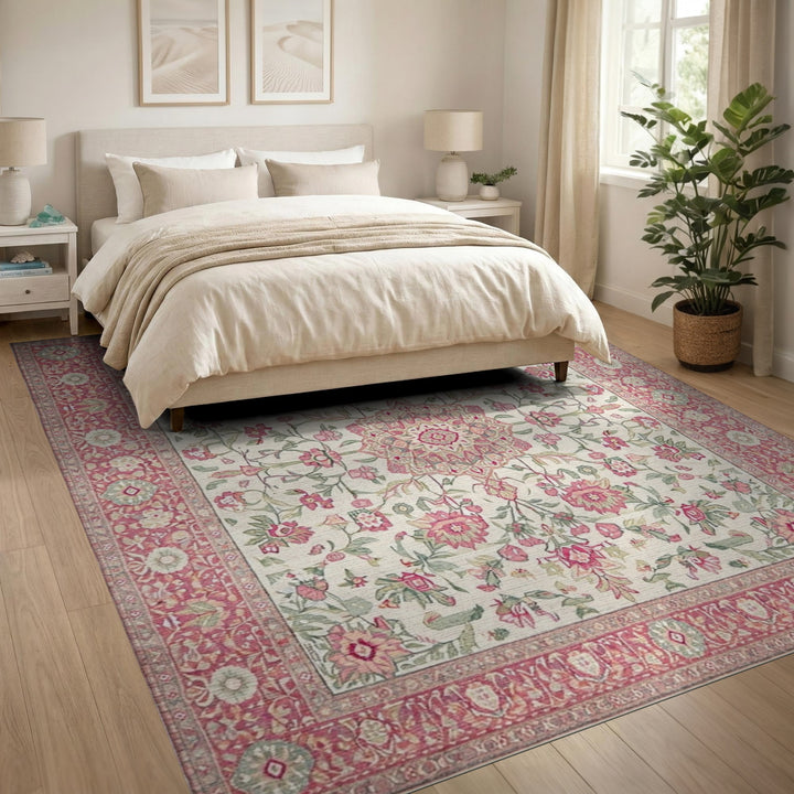 Pink Floral Medallion Vintage Area Rug
