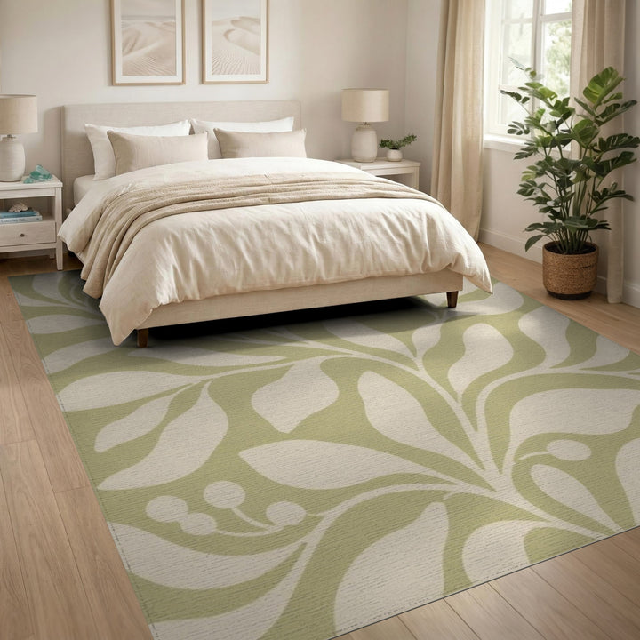 Sage Green Floral Leaf Area Rug