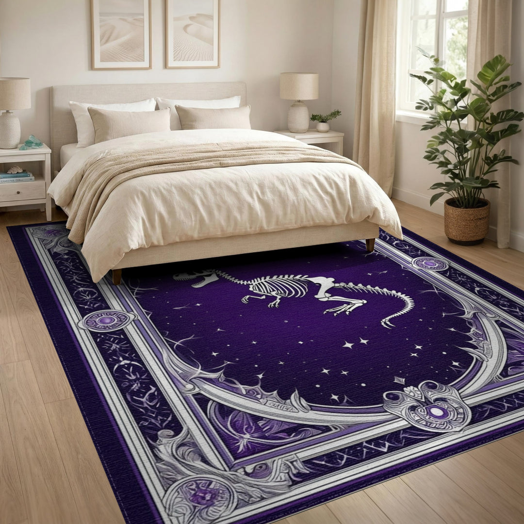 Starry Purple T-Rex Skeleton Area Rug