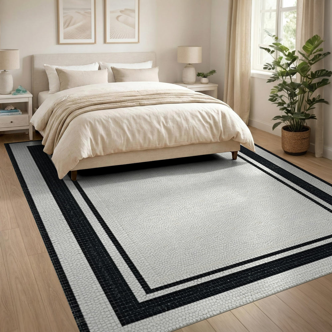 Black White Mosaic Framed Area Rug