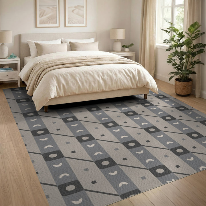 Grey Geometric Circle Stripe Area Rug