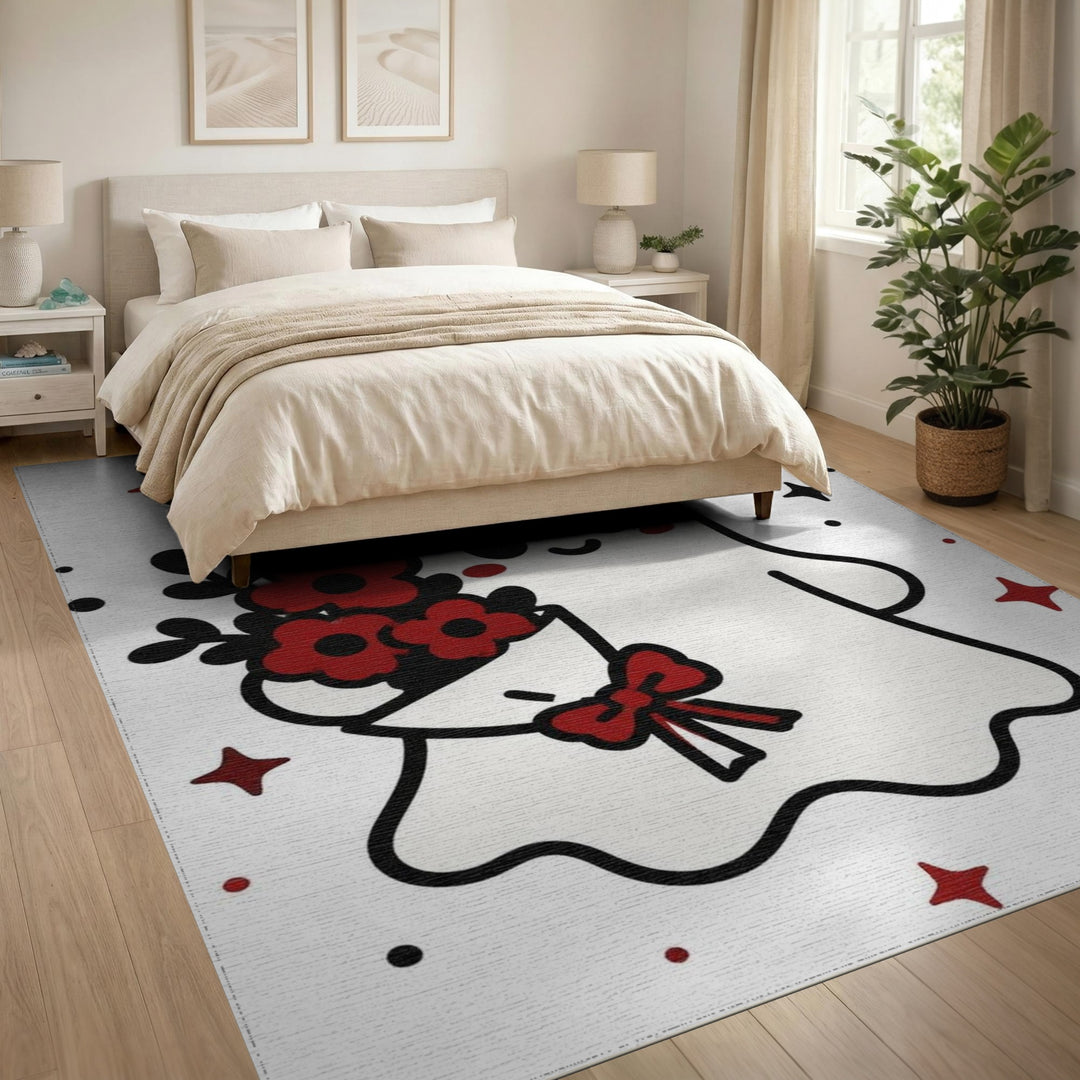 Cute Ghost with Red Flowers Kids Rug