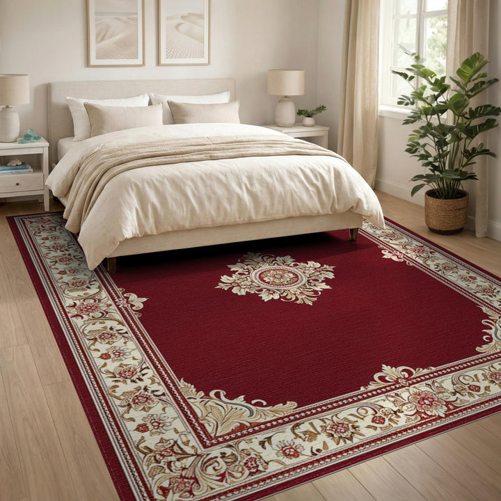 Red Persian Floral Medallion Area Rug