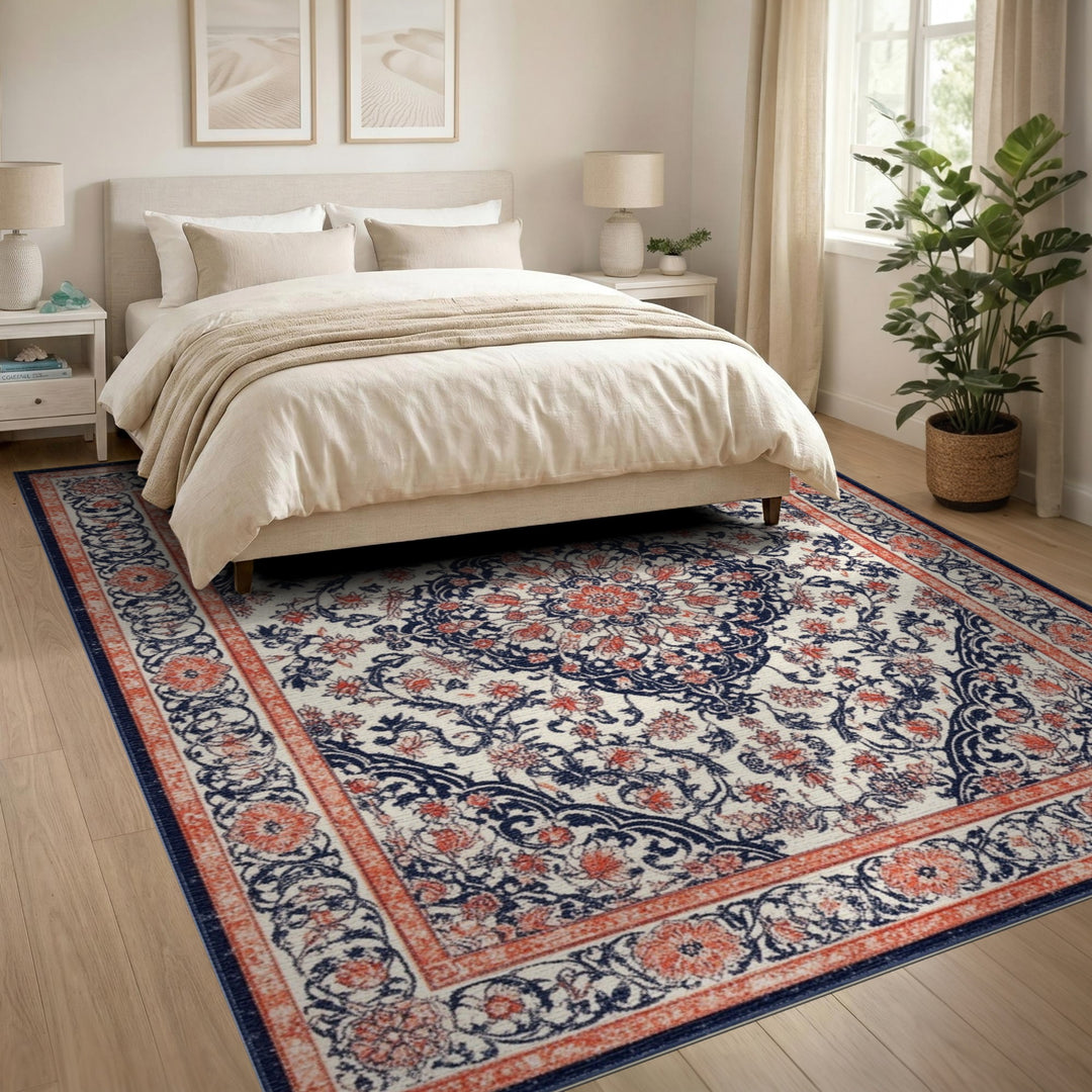 Navy Coral Traditional Persian Area Rug