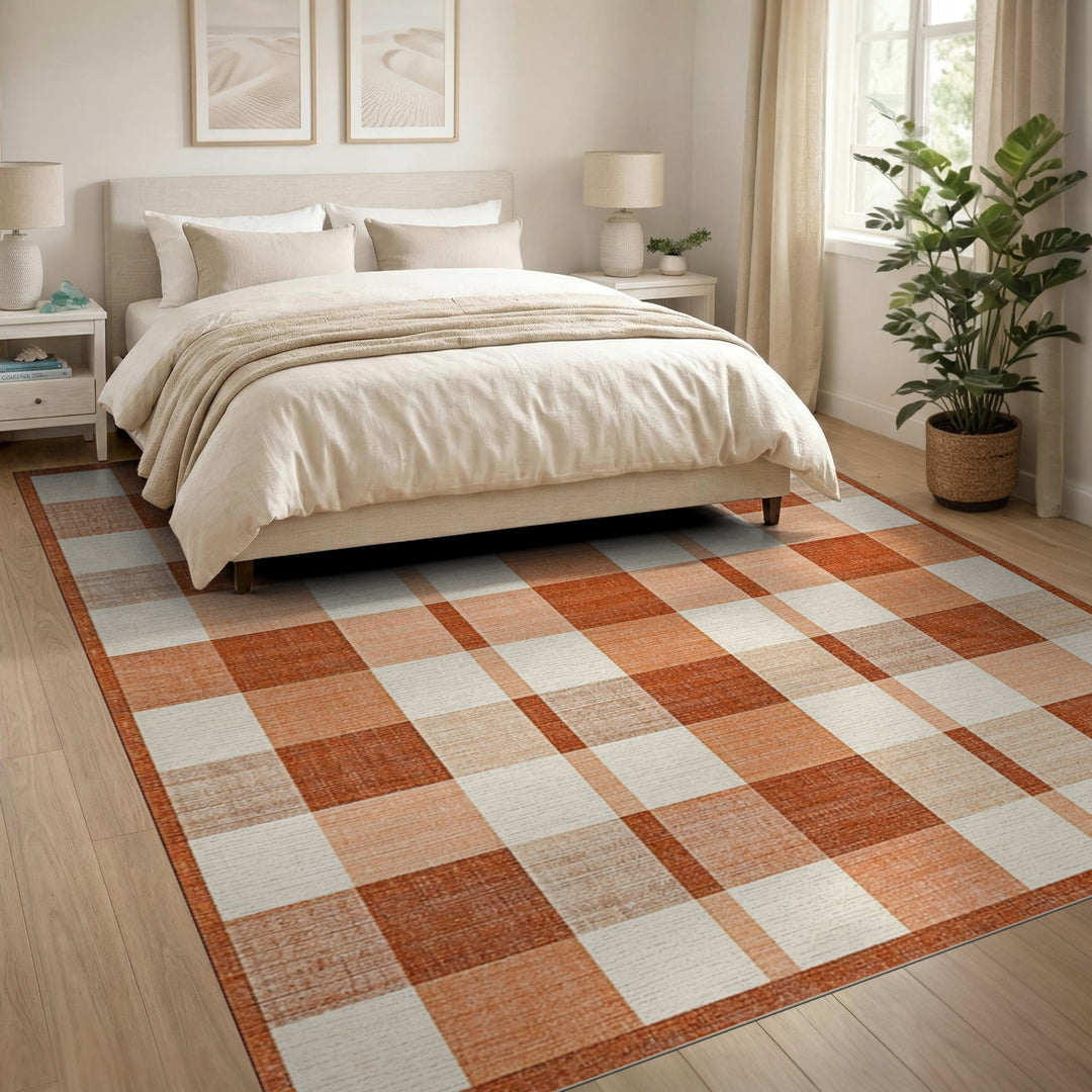 Geometric Modern Checkered Orange Checkered Geometric Area Rug