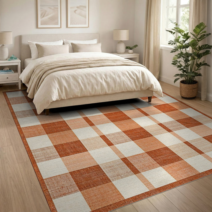 Geometric Modern Checkered Orange Checkered Geometric Area Rug