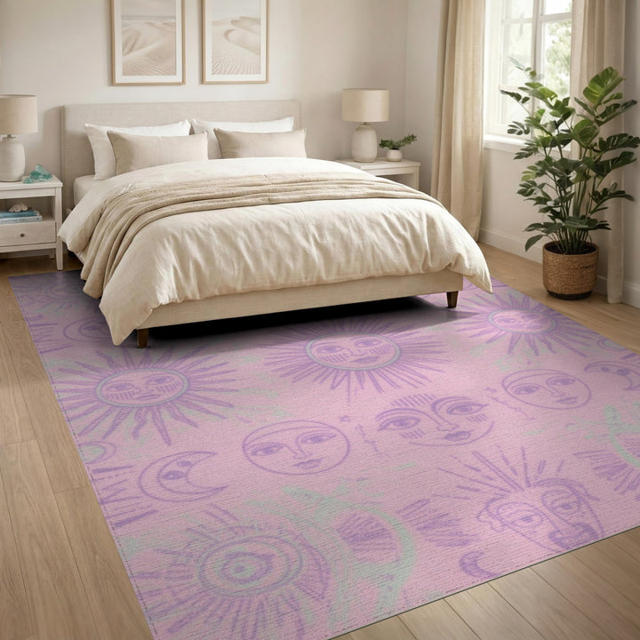 Pink Celestial Sun Moon Boho Area Rug
