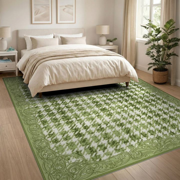 Distressed Vintage Green Checkered Distressed Vintage Area Rug
