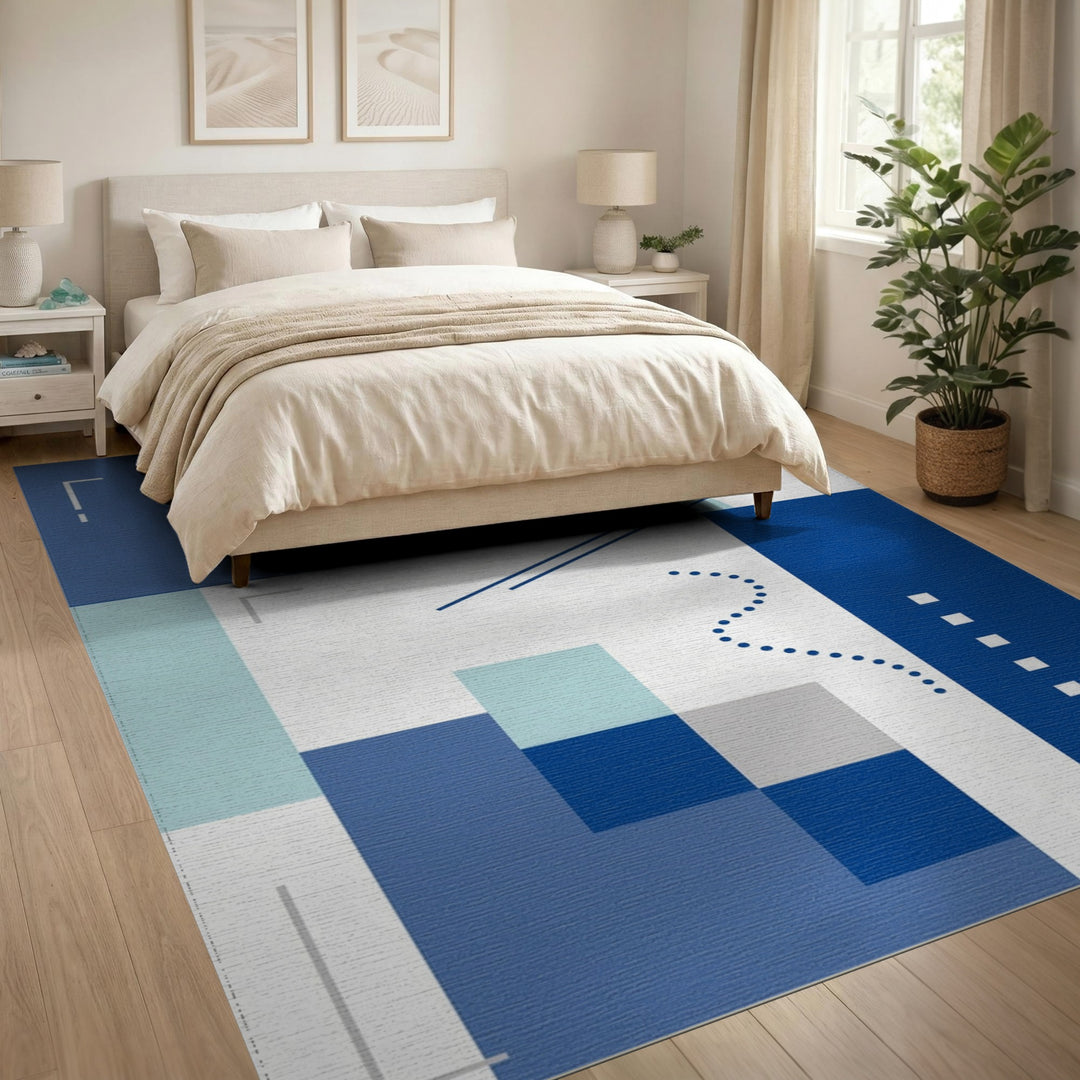 Navy Blue Teal Geometric Area Rug
