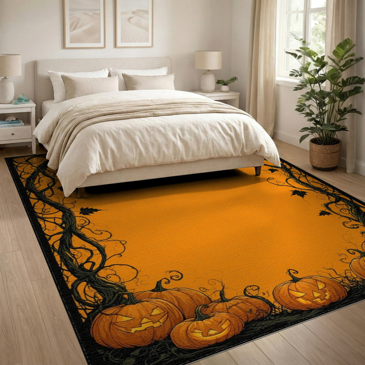 Pumpkin Vine Halloween Orange Area Rug
