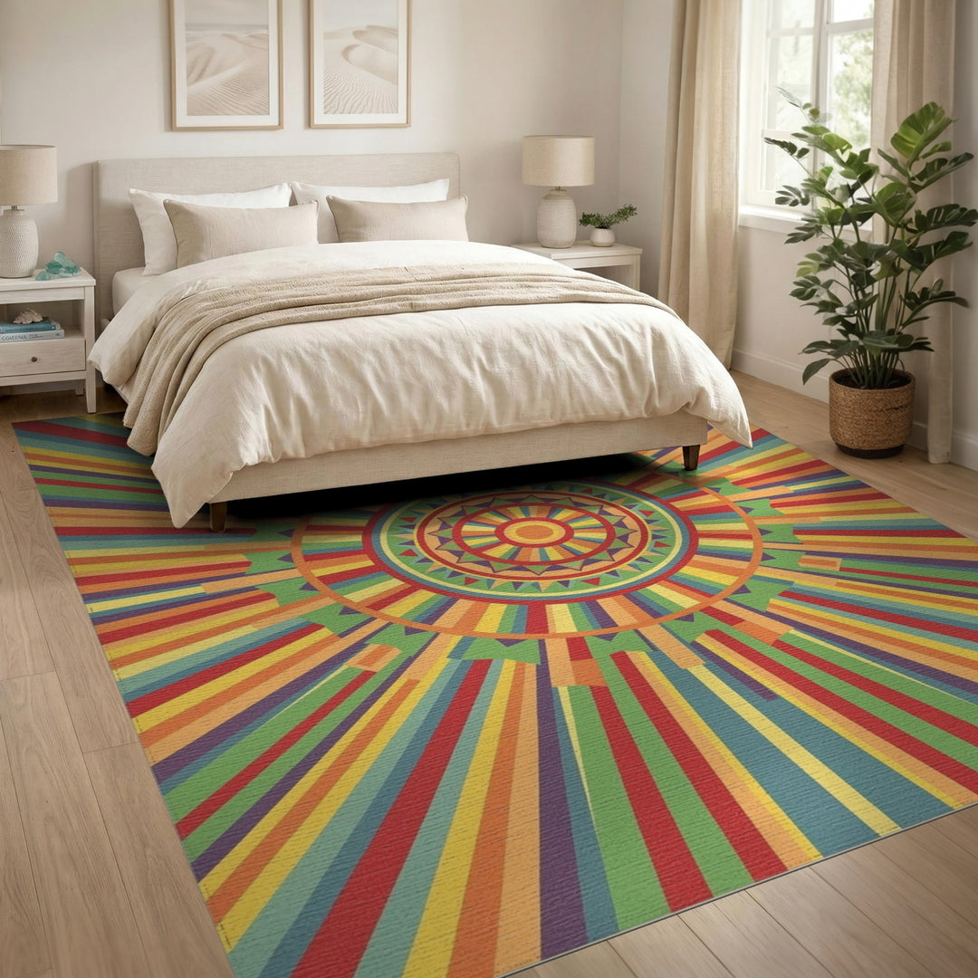 Vibrant Multi-Color Geometric Sunburst Area Rug