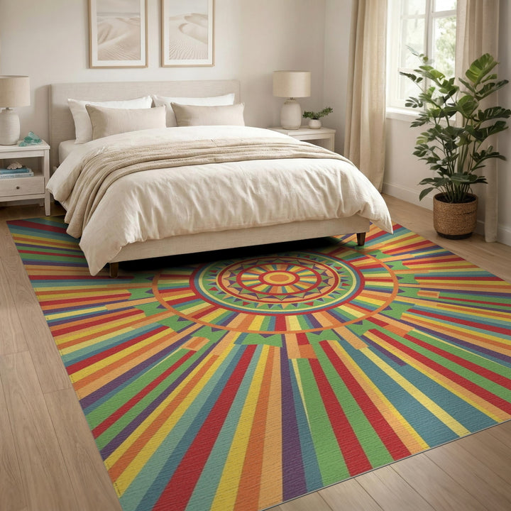 Vibrant Multi-Color Geometric Sunburst Area Rug