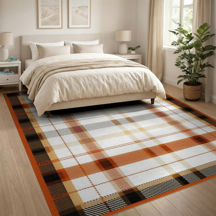 Orange Geometric Modern Orange Plaid Checkered Area Rug