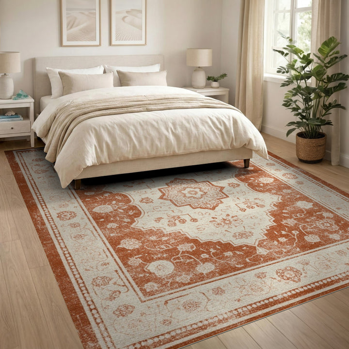 Red Floral Vintage Area Rug