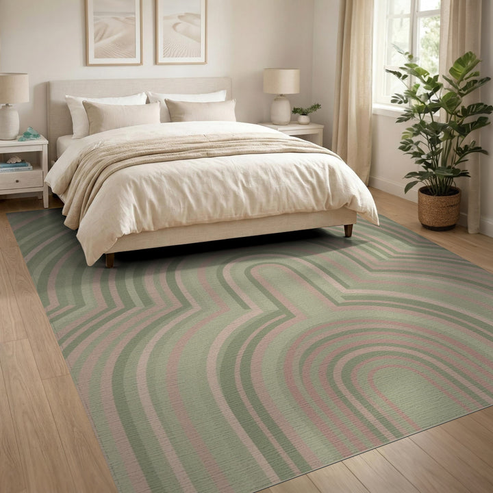 Green Geometric Arch Area Rug