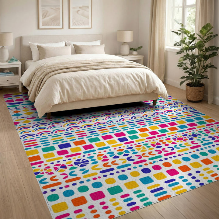 Vibrant Rainbow Geometric Multi-color and Patterns Area Rug