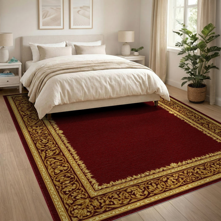 Rich Red Traditional Persian Rug with Gold Ornate Border