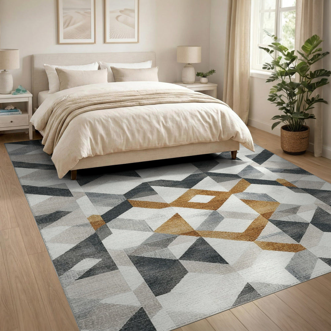 Grey Geometric Modern Area Rug