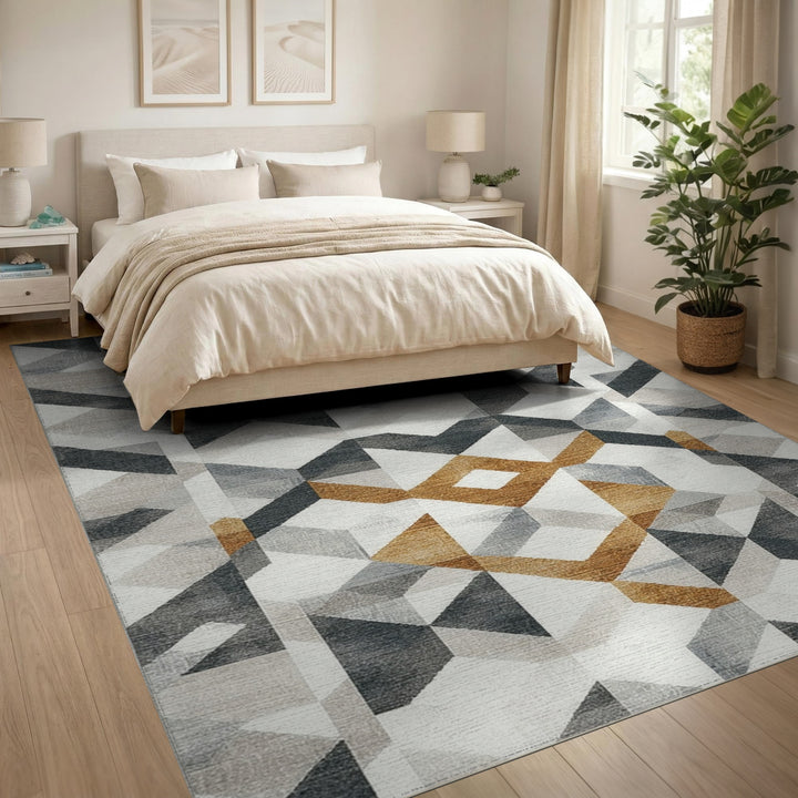 Grey Geometric Modern Area Rug