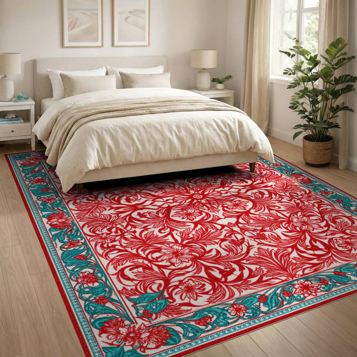Red Floral Vintage Area Rug