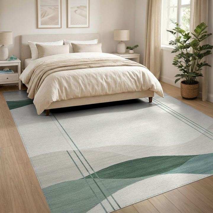 Teal Wave Abstract Area Rug