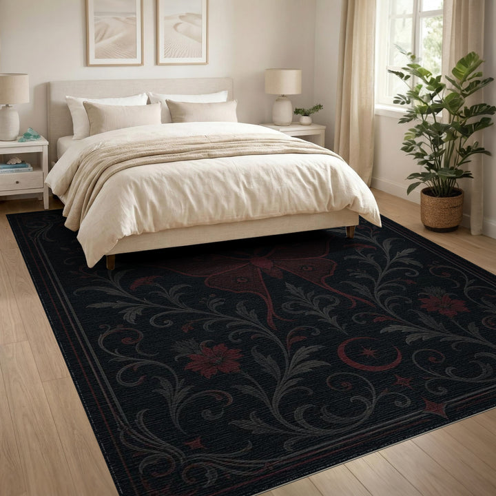 Red Moth Floral Vintage Area Rug
