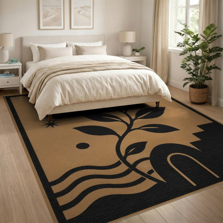 Boho Moon Plant Washable Area Rug