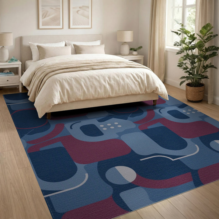 Abstract Geometric Blue Red Area Rug