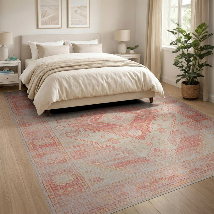 Red Distressed Vintage Geometric Area Rug