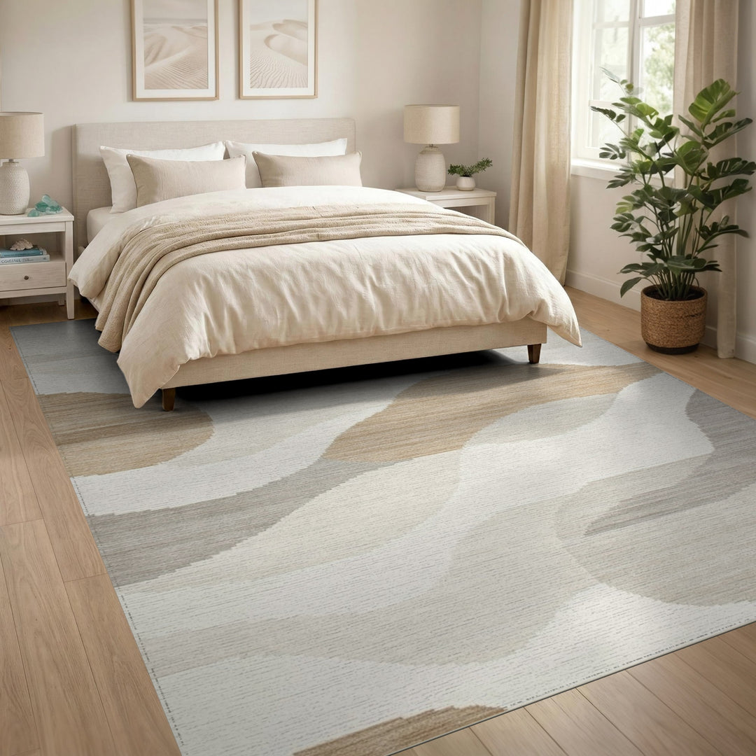 Wave Abstract Area Beige Neutral Abstract Wave Area Rug