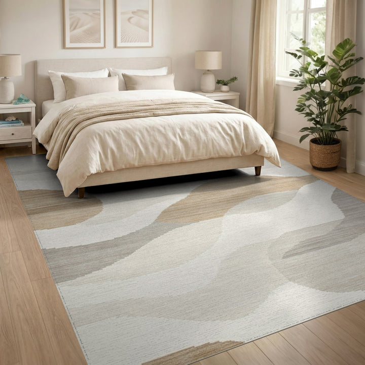 Wave Abstract Area Beige Neutral Abstract Wave Area Rug