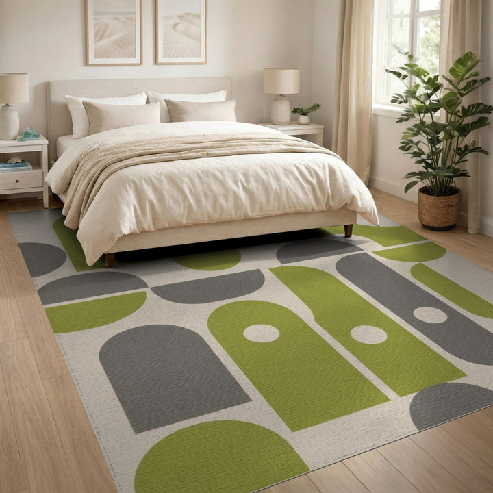 Green Geometric Green Area Rug