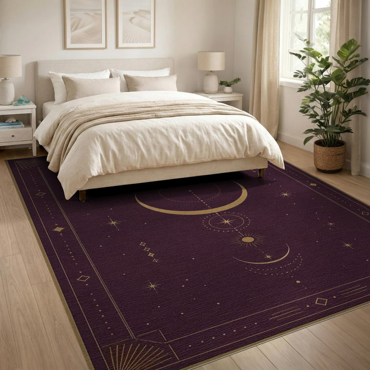 Celestial Moon Phase Purple Area Rug