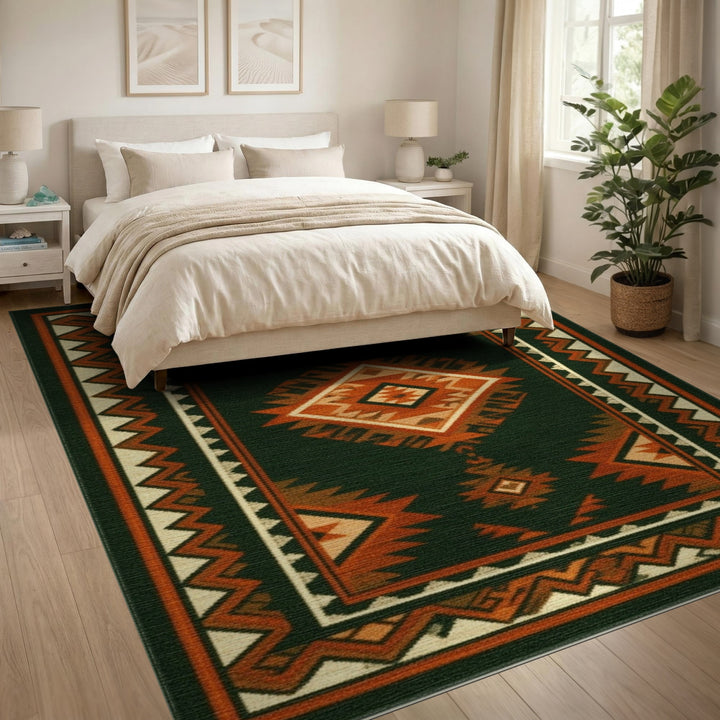 Forest Green Southwestern Geometric Area Rug