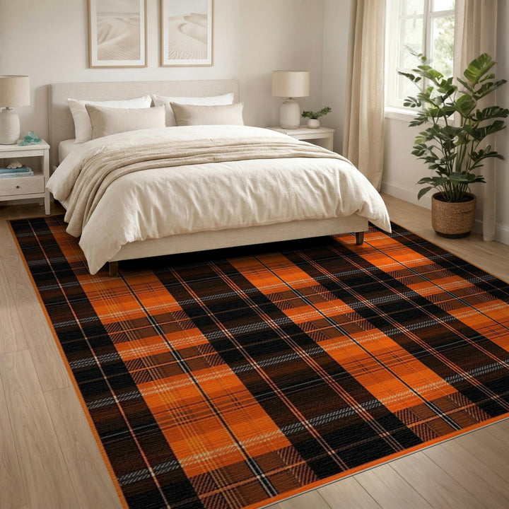 Bold Orange Plaid Area Rug