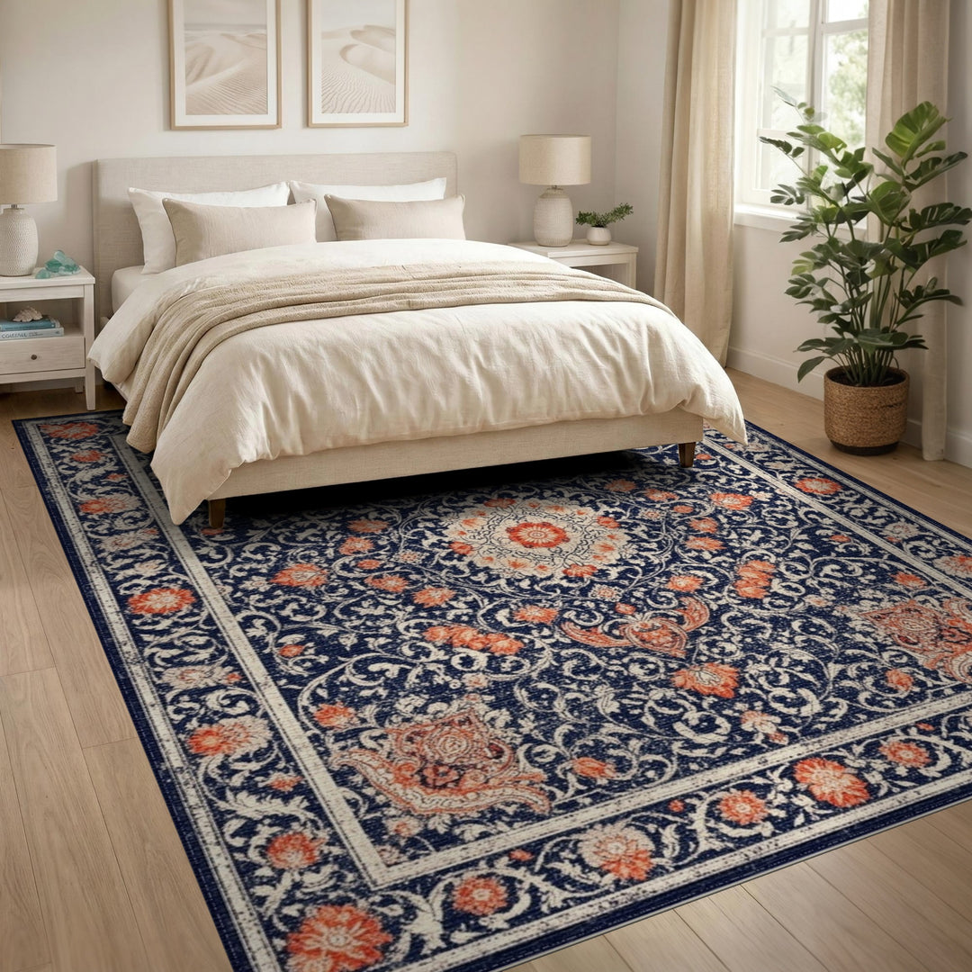 Navy Blue Traditional Persian Area Rug
