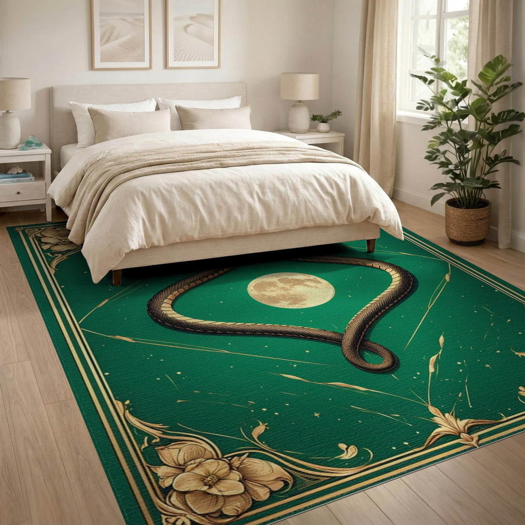 Serpent Moon Green Floral Area Rug