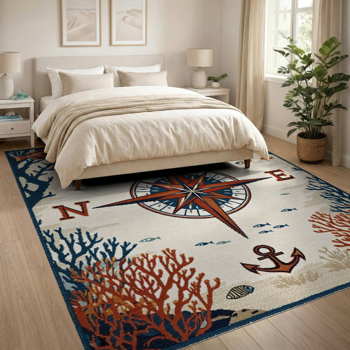 Coastal Compass Anchor Area Rug