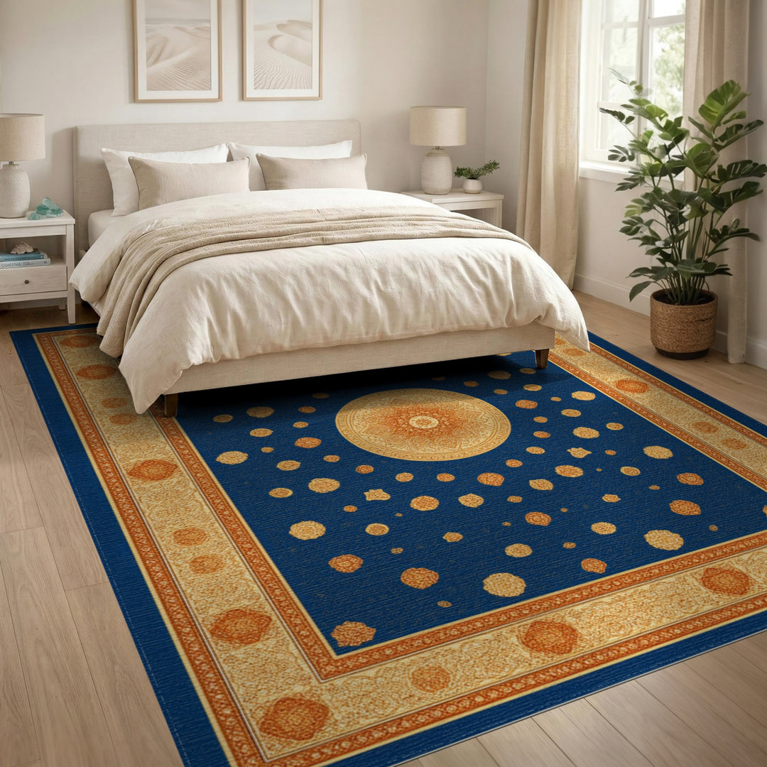 Blue Gold Mandala Area Rug