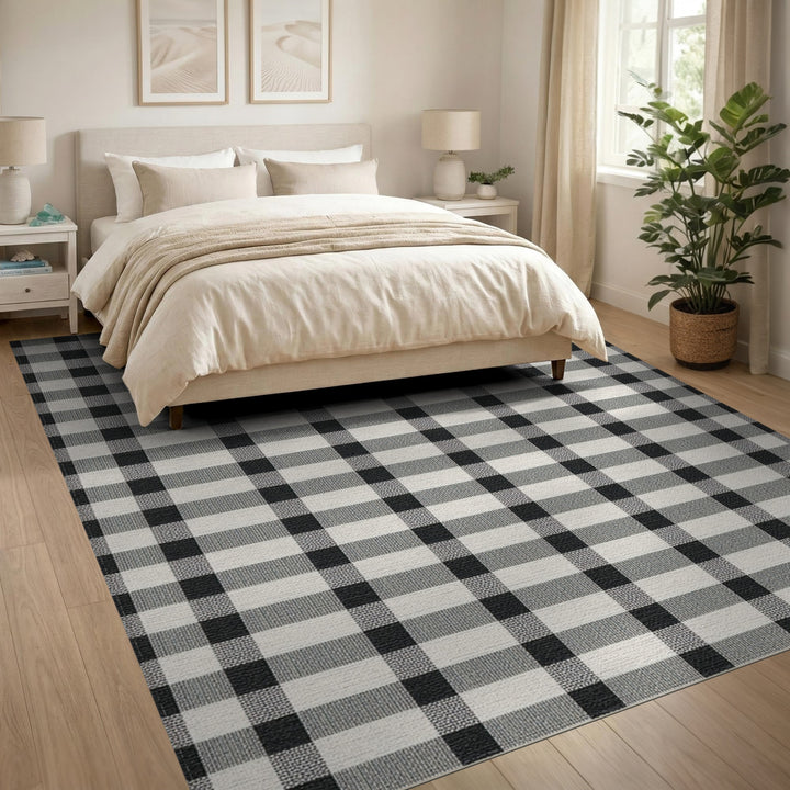 Rustic Farmhouse Black White Checkered Area Rug