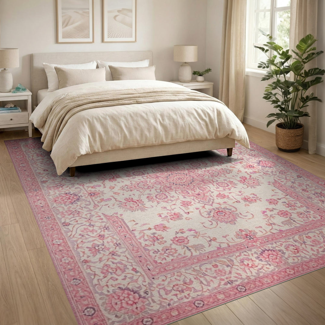Pink Floral Vintage Area Rug
