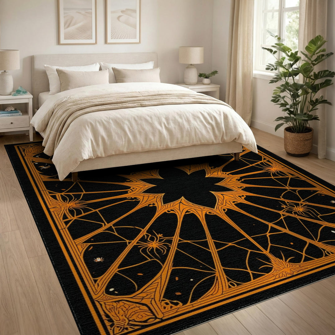 Orange Spider Web Symmetrical Area Rug