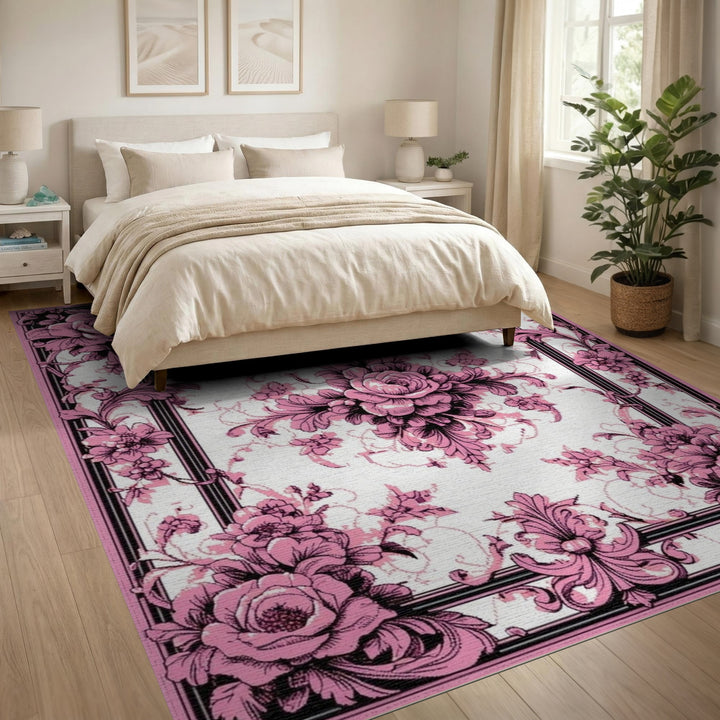 Pink Rose Floral Vintage Area Rug