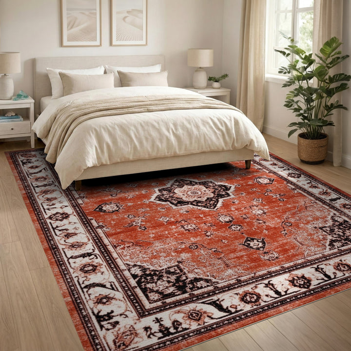 Medallion Red Distressed Vintage Medallion Area Rug