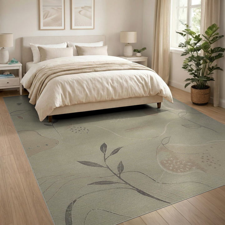 Sage Green Abstract Leaf Area Rug