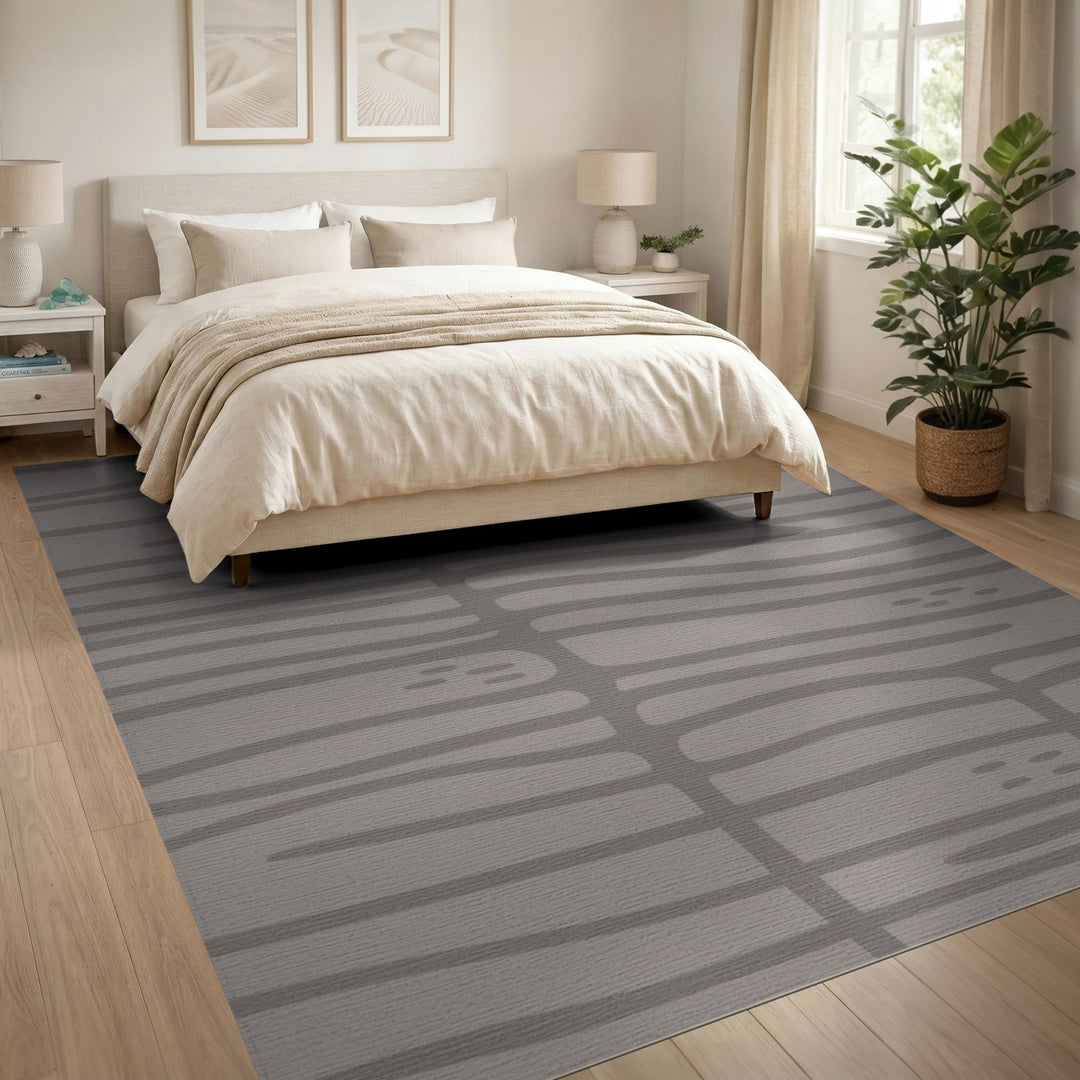 Grey Wavy Grid Area Rug